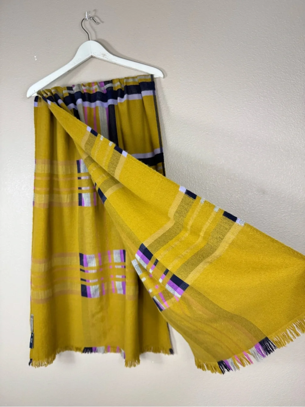 INOUITOOSH PARIS 100% Wool Plaid Art To Wear Designer Scarf F
